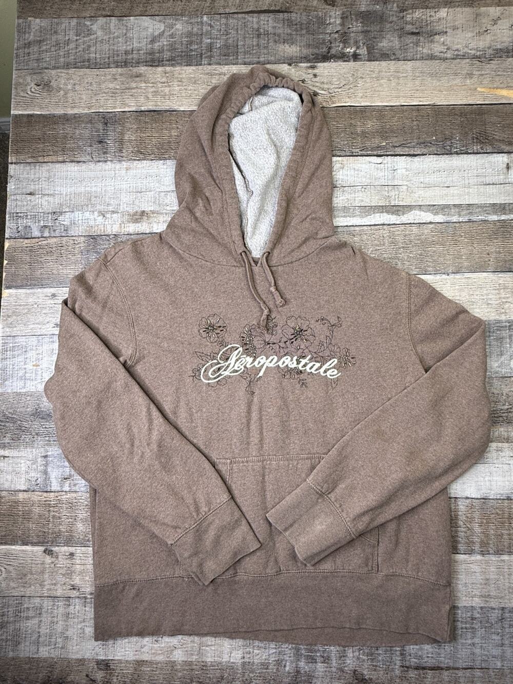 Aeropostale Y2K Women's Hoodie Sweatshirt Size Large Grunge Brown Pullover Surf